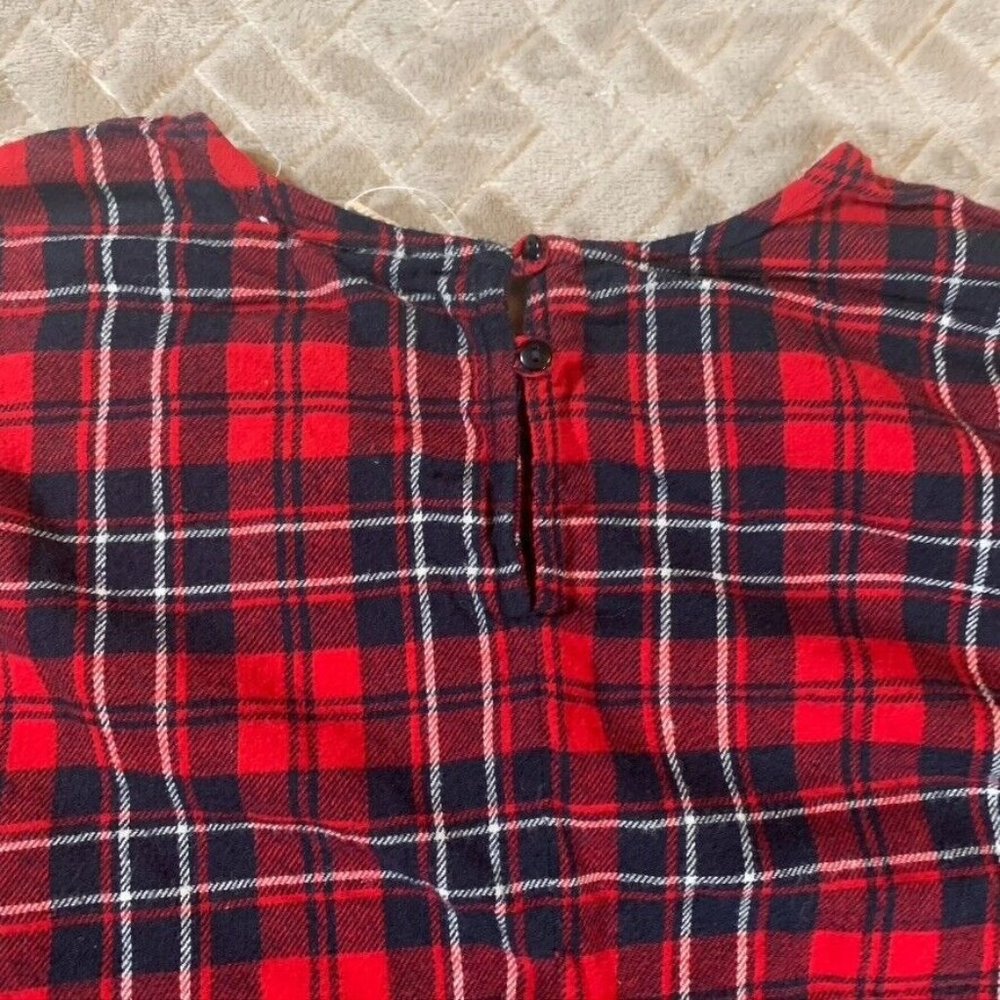 Womens Medium Plaid Flannel Shirt Long Flare Sleeve Floral Embroidered Christmas - Picture 12 of 12